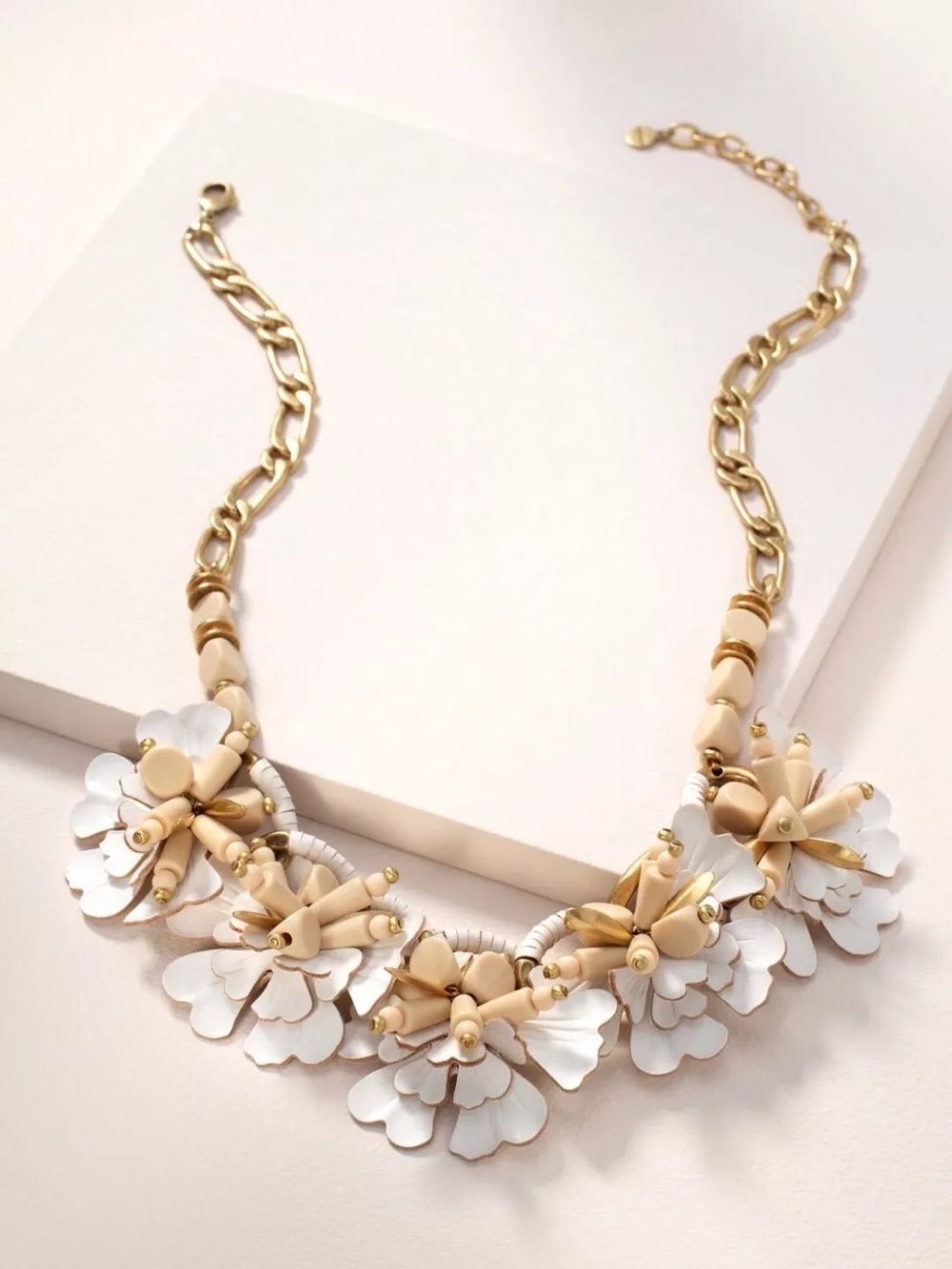 Gold and Cream Floral Statement Necklace by